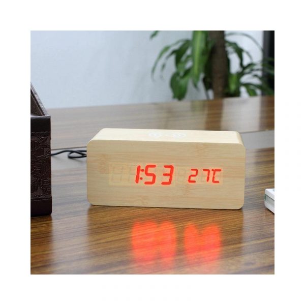 Wood-Look Wireless Qi Charging LED Alarm Clock_2