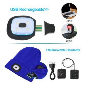 Bluetooth Music Knitted Hat with LED Lamp Cap- USB Charging