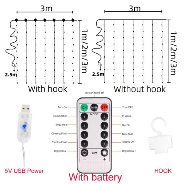 USB Remote Controlled Smart LED Light Curtain with Hook in White, Warm White and Colorful_4