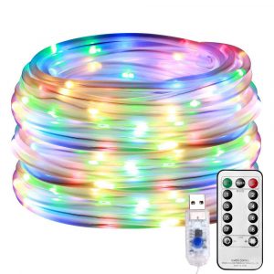 Remote Controlled 8- Function USB Interface PVC Tube String Lights in White, Warm Yellow and Multi-Color