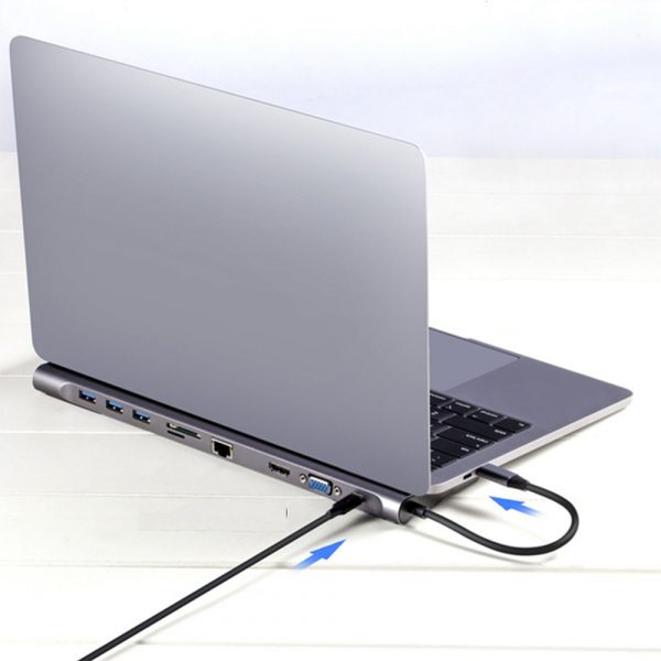 10-in-1 Type-C USB Hub Docking Station USB 3.0 to HDMI/Network Port/VGA/PD Expansion_3