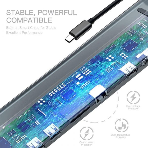 10-in-1 Type-C USB Hub Docking Station USB 3.0 to HDMI/Network Port/VGA/PD Expansion_4
