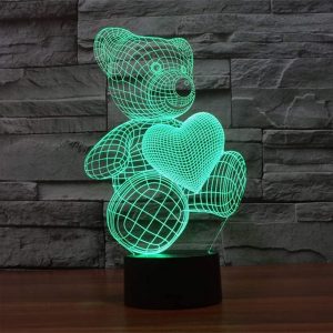 3D Acrylic Teddy Bear 7 Color Bedside Table Light- USB Powered