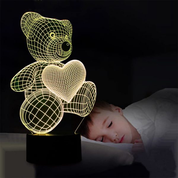 3D Acrylic Teddy Bear 7 Color Night Light Bedside Table Light for Children’s Room Decoration_2