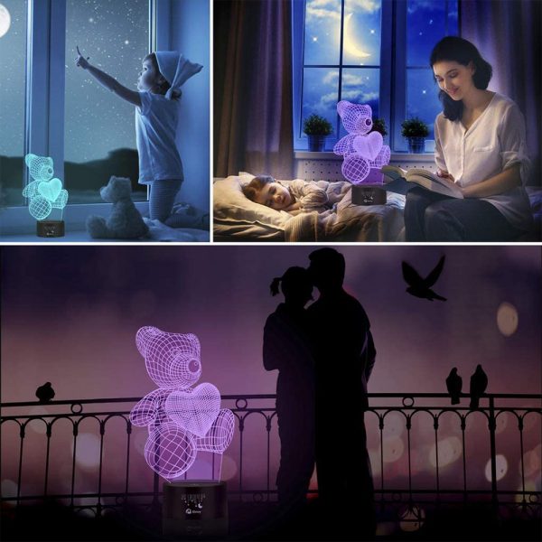 3D Acrylic Teddy Bear 7 Color Night Light Bedside Table Light for Children’s Room Decoration_3