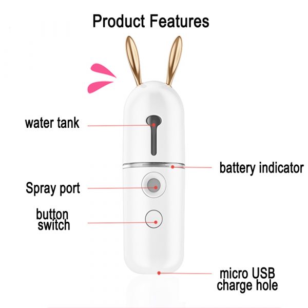 USB Rechargeable Rabbit Nano Mist Sprayer Facial Moisturizer_9