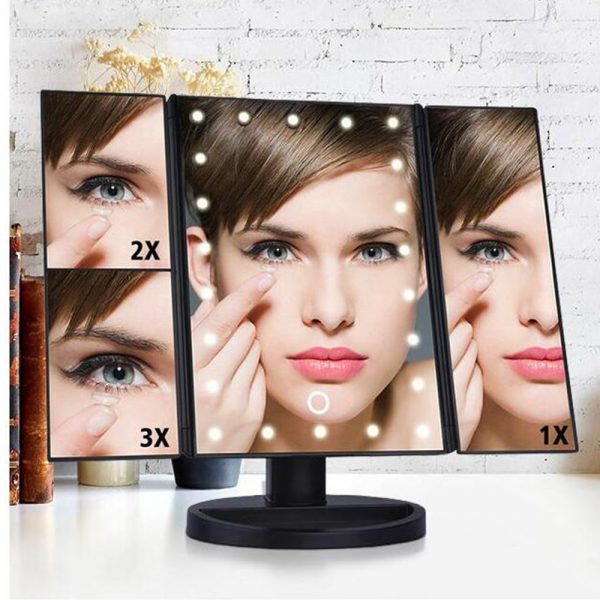 Tri-Fold Makeup Mirror Vanity Mirror with LED Lights_4