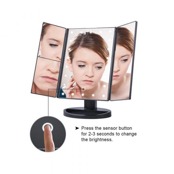 Tri-Fold Makeup Mirror Vanity Mirror with LED Lights_10