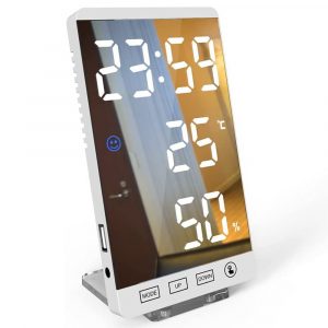 6-inch LED Mirror Touch Button Alarm Clock- USB Interface