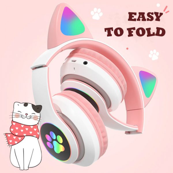 Foldable Flashing Light BT Wireless Cat Ear Headset with Mic_10