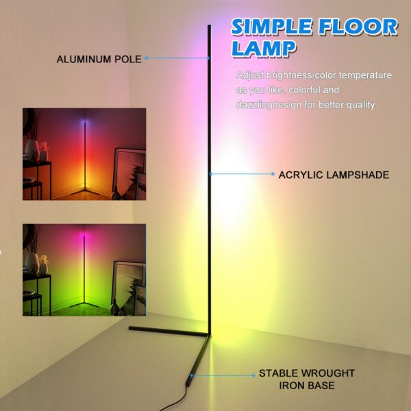 Modern and Simple RGB LED Corner Rod Standing Floor Lamp_8