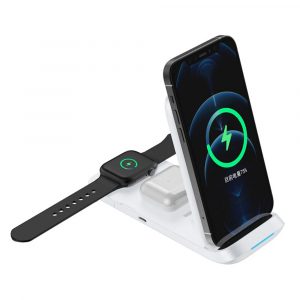 3-in-1 Fast Charging Wireless Charging Station for Qi Devices- USB Powered