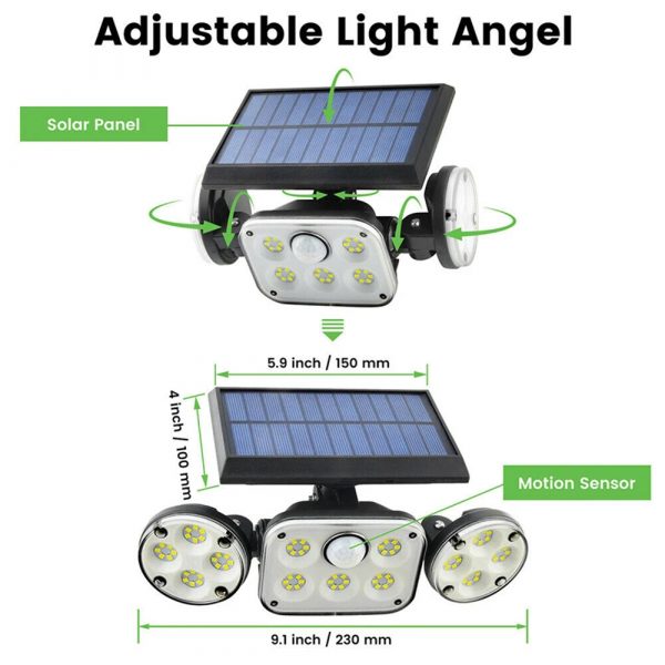 Motion Sensor 78 LED Three Heads Solar Powered Wall Lamp_6