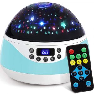 USB Plugged-in, Battery Powered Rotating Projector Night Light with Music