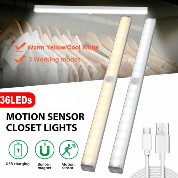 36 LED USB Rechargeable Magnetic Wardrobe Motion Sensor Light_11