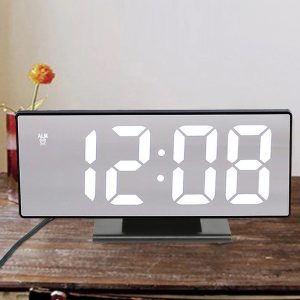 USB Plugged-in Digital Display LED Mirror Alarm Table Clock