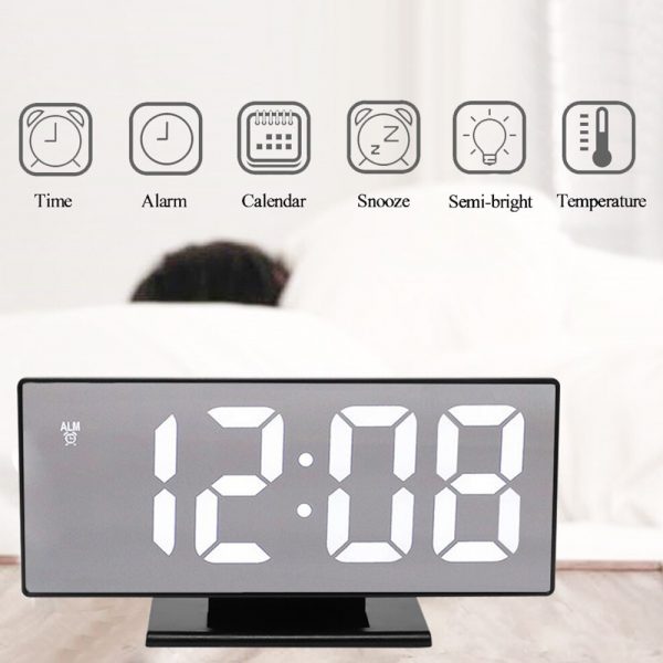 USB Plugged-in Digital Display LED Mirror Alarm Table Clock_4
