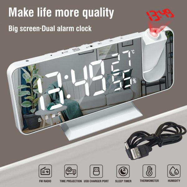 LED Big Screen Mirror Alarm Clock with Projection Display_14