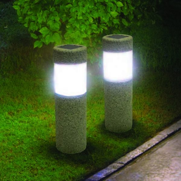 Solar Stone Pillar White LED Lights Outdoor Garden Lamp_4