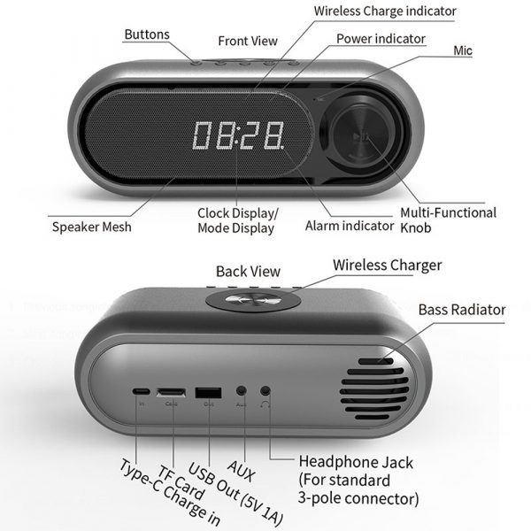 USB Interface Wireless Charger and Clock Radio BT Speaker_16