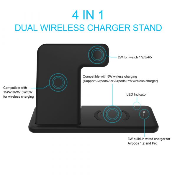 USB Interface 4-in-1 15W Qi Fast Wireless Charger Stand_3