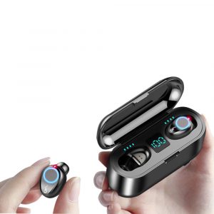F9 Bluetooth 5.0 TWS LED Button Wireless Earphones- USB Charging