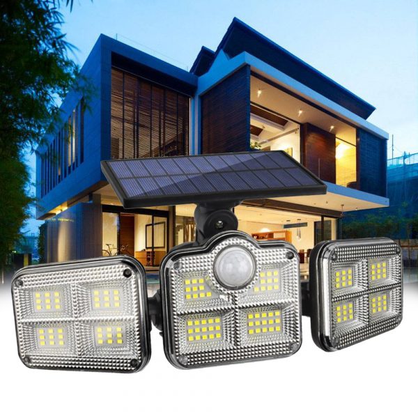 Solar Powered Three Head Motion Sensor Outdoor Solar Light 270 ° Wide Angle Wall Remote Lamp_1